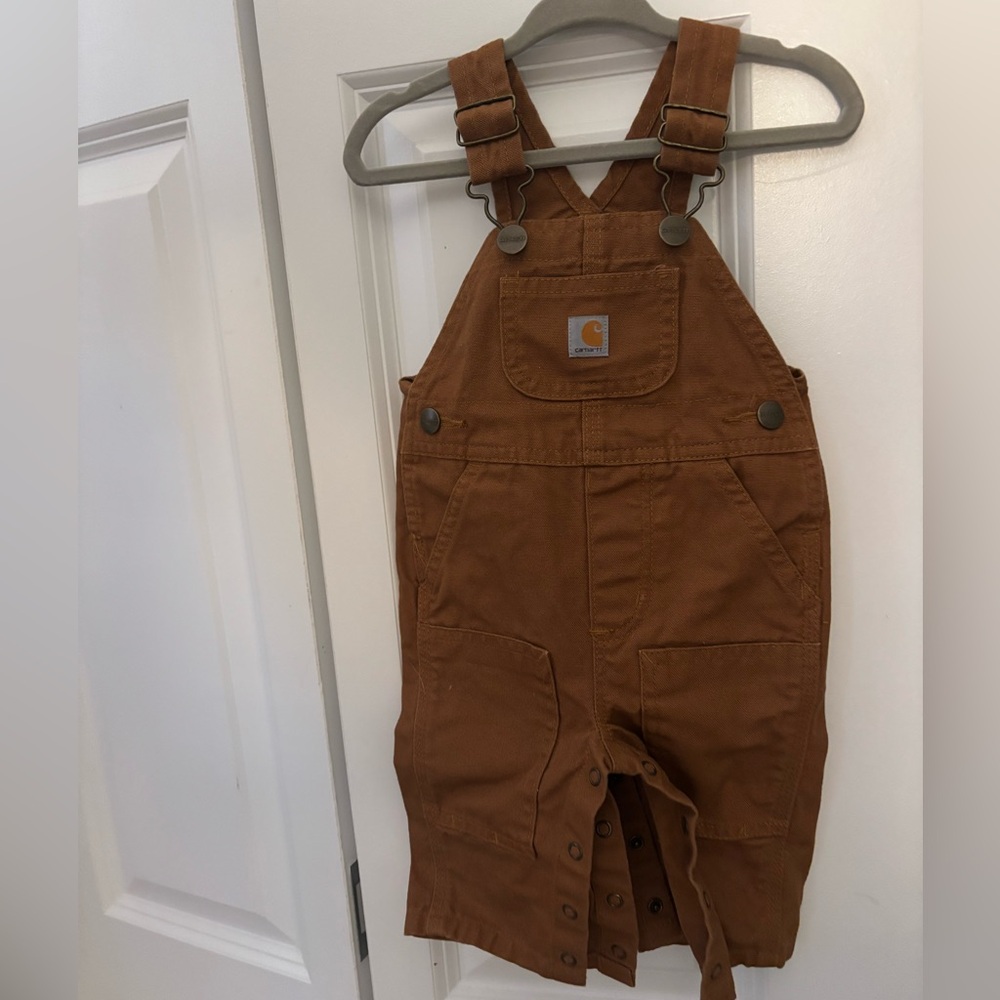 NWOT Carhartt Brown Canvas Bib Overalls, Size 3 months